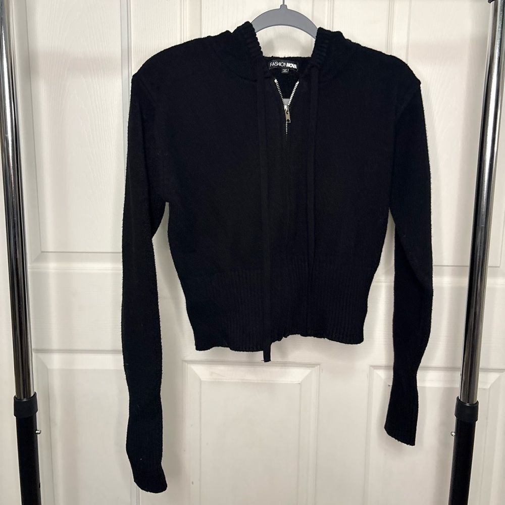Fashion Nova Zip Up Sweater - Black